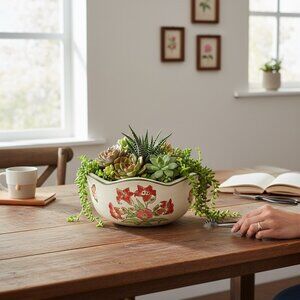 Ceramic Bowl With Floral & Butterfly Design By AAA Imports